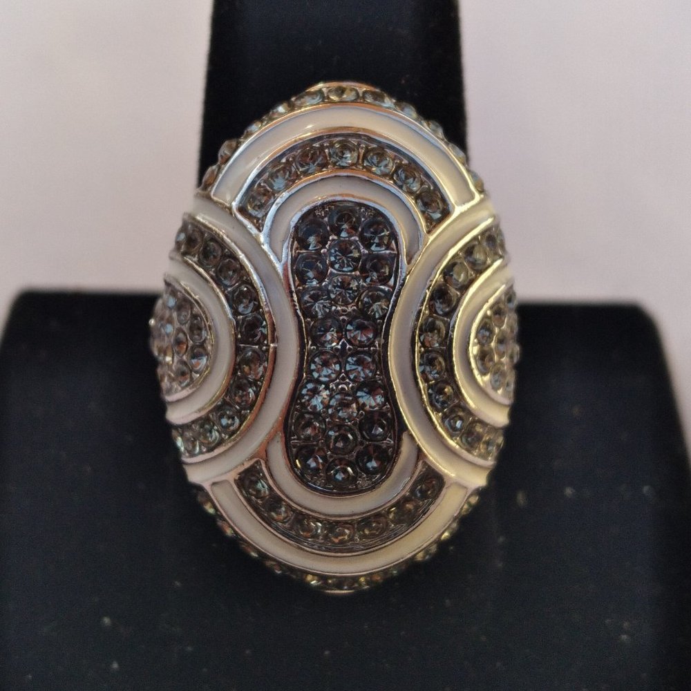 Crystal Ring in 925 Sterling Silver White Enamel